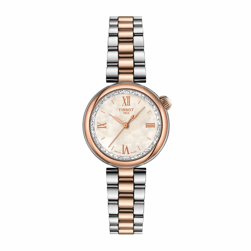 שעון TISSOT דגם T1520102211800 לאישה לוח אם הפנינה רצועת פלדת אל-חלד בצבע כסף וזהב