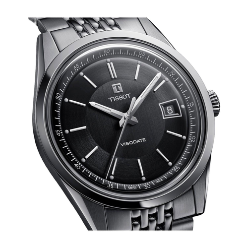 שעון TISSOT דגם T1574071105100 לגבר לוח שחור רצועת פלדת אל-חלד בצבע כסף – תמונה 2