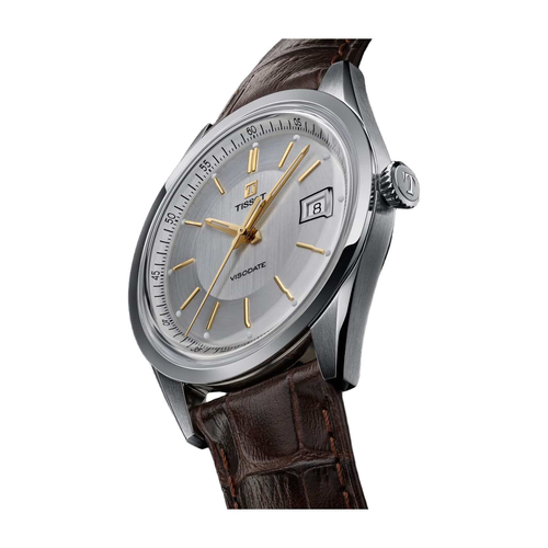 שעון TISSOT דגם T1574071603100 לגבר לוח כסוף רצועת עור בצבע חום – תמונה 2
