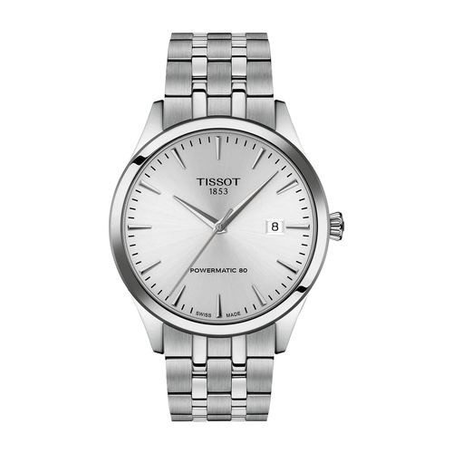 שעון TISSOT דגם T1584071103100 לגבר לוח כסוף רצועת פלדת אל-חלד בצבע אפור