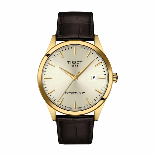 שעון TISSOT דגם T1584073626100 לגבר לוח זהב רצועת עור בצבע חום