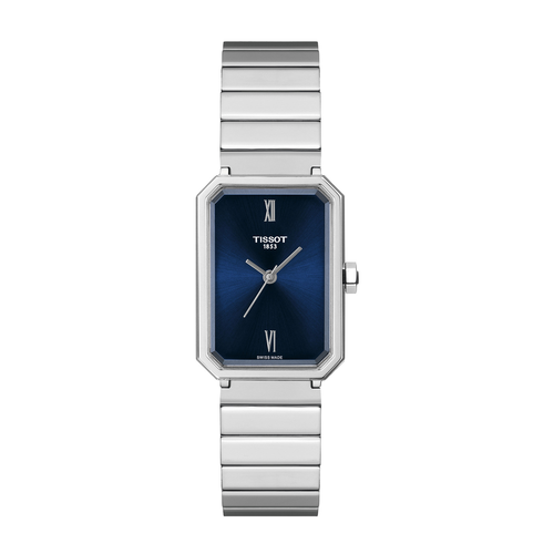 שעון TISSOT דגם T1601101104300 לאישה לוח כחול רצועת פלדת אל-חלד בצבע אפור