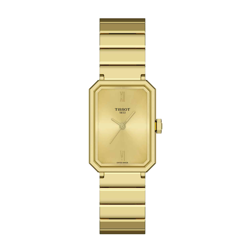 שעון TISSOT דגם T1601103302300 לאישה לוח שמפניה רצועת פלדת אל-חלד בצבע זהב