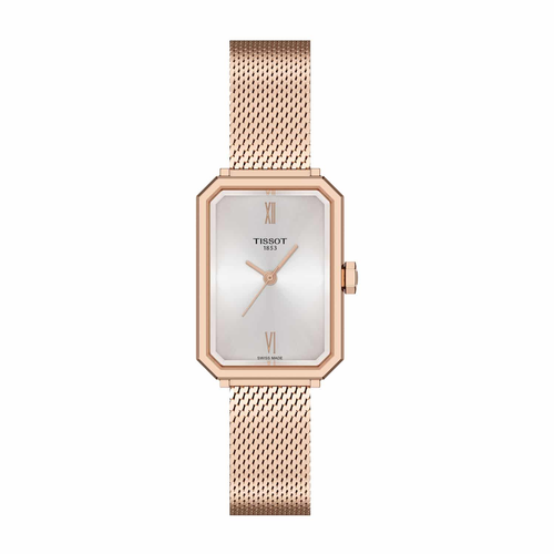 שעון TISSOT דגם T1601103303300 לאישה לוח כסוף רצועת פלדת אל-חלד בצבע רוז גולד