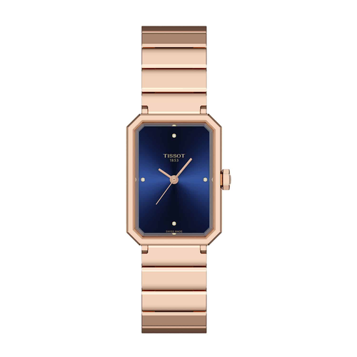 שעון TISSOT דגם T1601103304600 לאישה לוח כחול רצועת פלדת אל-חלד בצבע רוז גולד