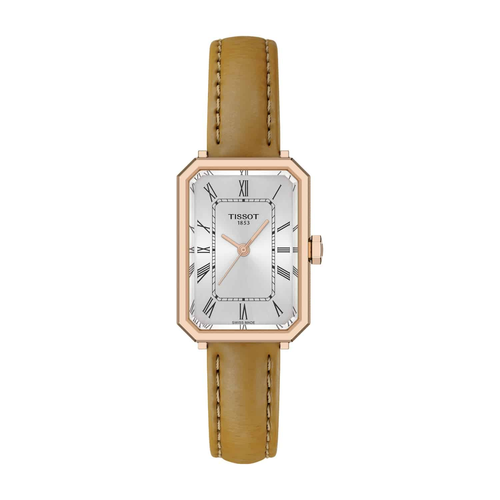 שעון TISSOT דגם T1601103603300 לאישה לוח כסף רצועת עור בצבע חום