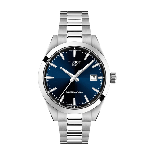 שעון TISSOT דגם T1658071104100 לגבר לוח כחול רצועת פלדת אל-חלד בצבע כסף