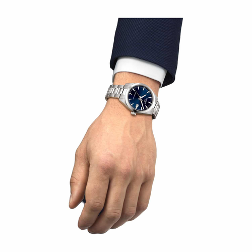 שעון TISSOT דגם T1658071104100 לגבר לוח כחול רצועת פלדת אל-חלד בצבע כסף – תמונה 2