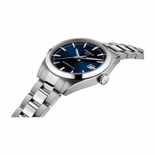 שעון TISSOT דגם T1658071104100 לגבר לוח כחול רצועת פלדת אל-חלד בצבע כסף – תמונה 3