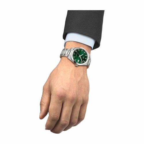 שעון TISSOT דגם T1658071109100 לגבר לוח ירוק רצועת פלדת אל-חלד בצבע כסף – תמונה 2