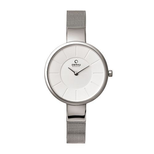 שעון OBAKU דגם V149LXCIMC1 לאישה לוח לבן רצועת פלדת אל חלד בצבע כסף
