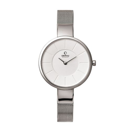 שעון OBAKU דגם V149LXCIMC2 לאישה לוח לבן רצועת פלדת אל חלד בצבע כסף