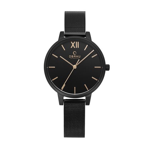 שעון OBAKU דגם V209LXBBMB לאישה לוח שחור רצועת פלדת אל חלד בצבע שחור