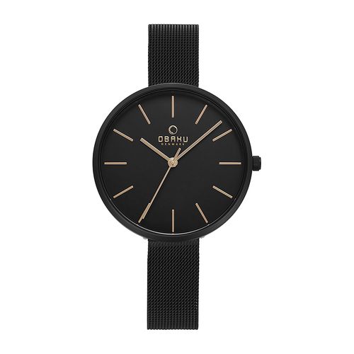 שעון OBAKU דגם V211LXBBMB לאישה לוח שחור רצועת פלדת אל חלד בצבע שחור