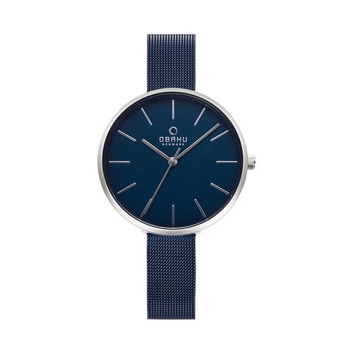 שעון OBAKU דגם V211LXCLML לאישה לוח כחול רצועת Mesh רשת מפלדת אל חלד בצבע כחול