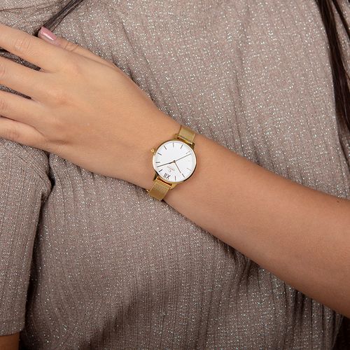 שעון OBAKU דגם V209LXGIMG לאישה לוח לבן רצועת פלדת אל חלד בצבע זהב – תמונה 2