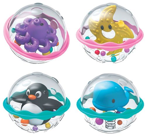 רביעיית כדורי אמבטיה צפים ומסתובבים עם דמויות מים חביבות וחרוזי רעשן