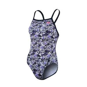 בגד ים נשים ZONE3 WOMENS STRAP BACK COSTUME PACIFIC KOA שחור-סגול טכני מנדף ועמיד לכלור