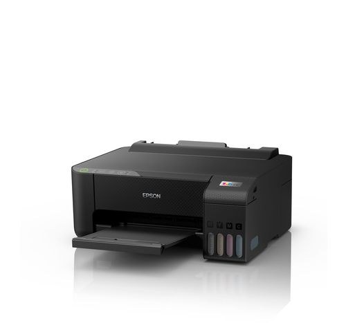 מדפסת Epson EcoTank L1250 - מבט אלכסוני משמאל עם מגש פלט פתוח