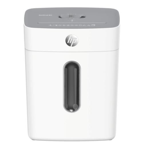 מגרסת פתיתים HP OneShred 8CC לבנה – מבט ישר מלפנים ומעט מלמעלה
