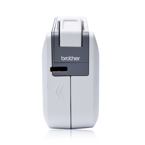 מדפסת מדבקות תרמית Brother PT-1230PC - מבט קצה עם יציאת הסרט