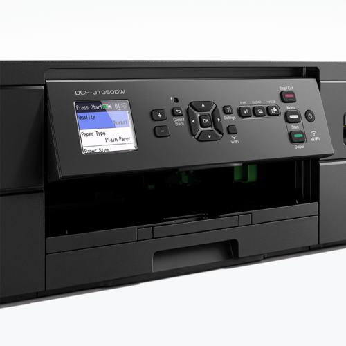 מדפסת הזרקת דיו משולבת Brother DCP-J1050DW – תקריב ללוח הבקרה והמסך