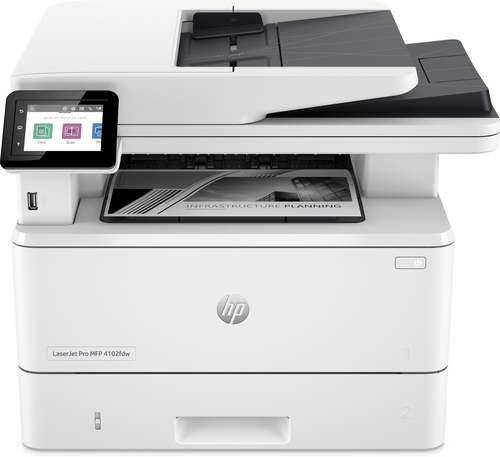 מדפסת לייזר משולבת שחור־לבן HP LaserJet Pro MFP 4102fdw – מבט חזית