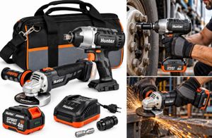 סט 2 - כלים מפתח רטיטה נטען בוקסה 1/2 18 וולט N.m330 brushless + משחזת זוית נטענת 18 וולט HUNTER
