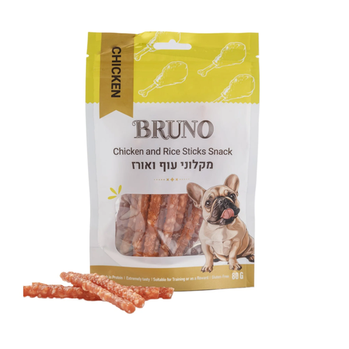 חטיף כלבים ברונו מקלוני עוף ואורז 80 גרם