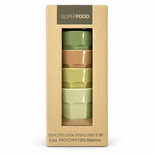 סט 5 כוסות שתייה גדולות ממלמין SUPERFOOD – צבעי קפה