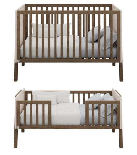 מיטת תינוק מעץ משולב MDF עם קיט שהופך אותה למיטת מעבר - אגוז סהרה