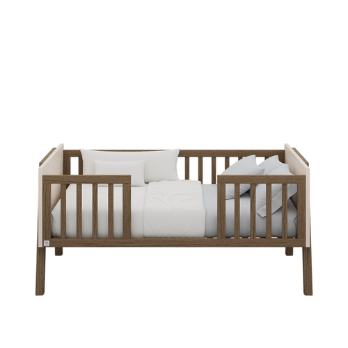 מיטת תינוק מעץ משולב MDF עם קיט שהופך אותה למיטת מעבר - אגוז סהרה