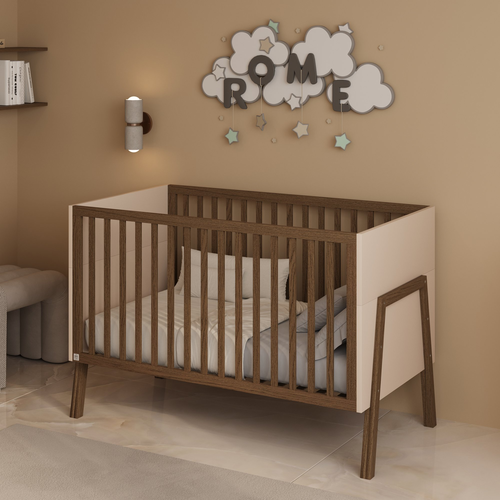 מיטת תינוק מעץ משולב MDF עם קיט שהופך אותה למיטת מעבר - אגוז סהרה