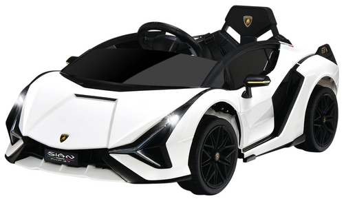 מכונית ממונעת 12V לילדים למבורגיני Lamborghini עם גלגלי EVA, מערכת מוזיקה ושלט רחוק - לבן