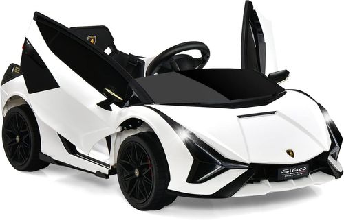 מכונית ממונעת 12V לילדים למבורגיני Lamborghini עם גלגלי EVA, מערכת מוזיקה ושלט רחוק - לבן