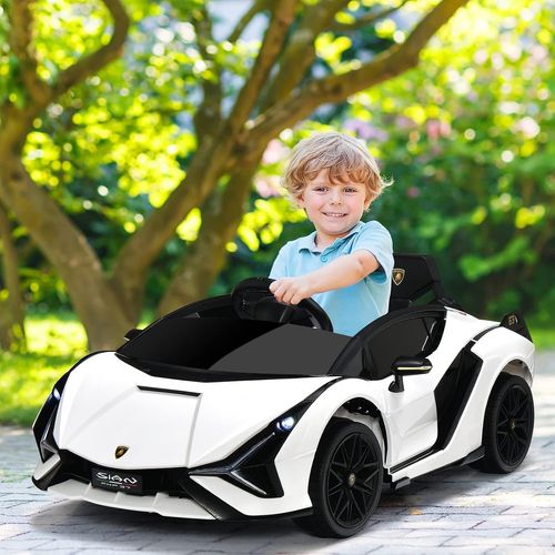 מכונית ממונעת 12V לילדים למבורגיני Lamborghini עם גלגלי EVA, מערכת מוזיקה ושלט רחוק - לבן
