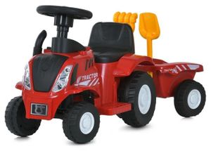 טרקטור ממונע חשמלי 6V לילדים עם עגלה נגררת נשלפת, כף ומגרפה לארגז חול - אדום