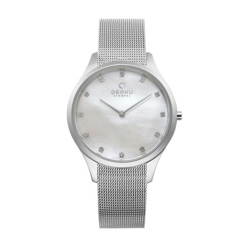 שעון OBAKU דגם V217LCWMC לאישה לוח אם הפנינה רצועת פלדת אל חלד בצבע כסף