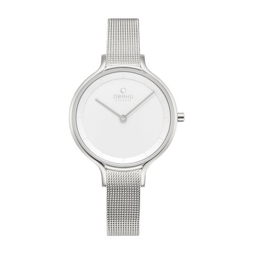 שעון OBAKU דגם V228LXCIMC לאישה לוח לבן רצועת פלדת אל חלד בצבע כסף