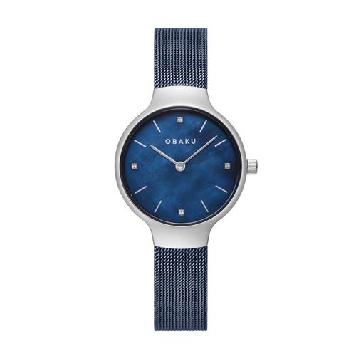 שעון OBAKU דגם V241LXCLML לאישה לוח כחול רצועת Mesh רשת מפלדת אל חלד בצבע כחול