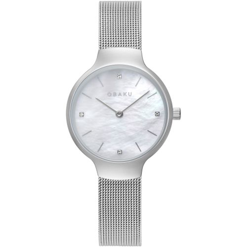 שעון OBAKU דגם V241LXCWMC לאישה לוח כסף רצועת פלדת אל חלד בצבע כסף