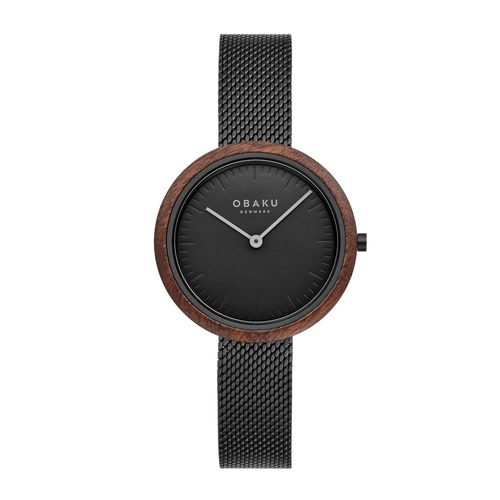 שעון OBAKU דגם V245LXBBMB לאישה לוח שחור רצועת Mesh רשת מפלדת אל חלד
