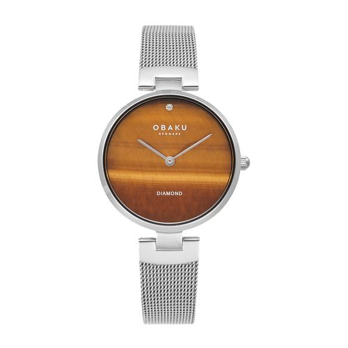 שעון OBAKU דגם V256LHCNMC-DTED לאישה לוח חום רצועת פלדת אל חלד בצבע כסף