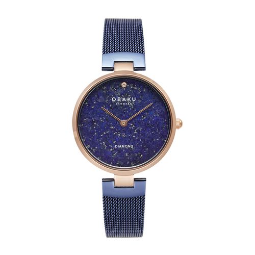 שעון OBAKU דגם V256LHVLML-DLPD לאישה לוח כחול רצועת פלדת אל חלד בצבע כחול