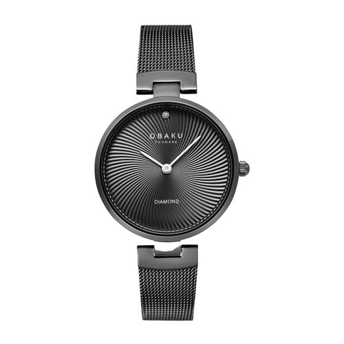 שעון OBAKU דגם V256LXBBMB לאישה לוח שחור רצועת פלדת אל חלד בצבע שחור
