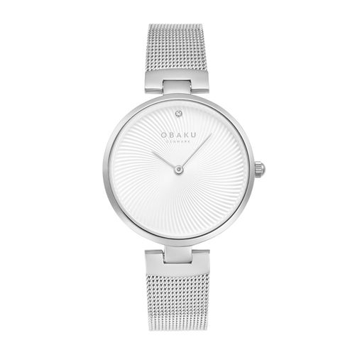 שעון OBAKU דגם V256LXCIMC לאישה לוח לבן רצועת פלדת אל חלד בצבע כסף