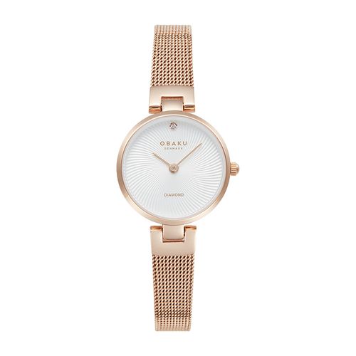 שעון OBAKU דגם V256SXVIMV לאישה לוח לבן רצועת פלדת אל חלד בצבע רוזגולד