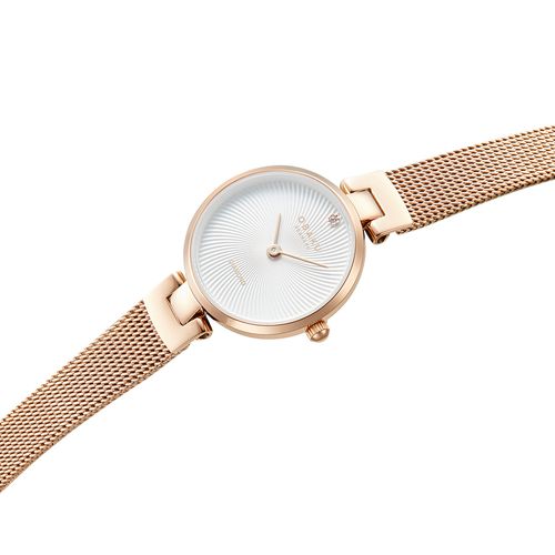שעון OBAKU דגם V256SXVIMV לאישה לוח לבן רצועת פלדת אל חלד בצבע רוזגולד – תמונה 2
