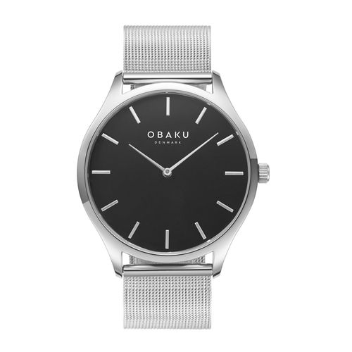 שעון OBAKU דגם V260LXCBMC לאישה לוח שחור רצועת Mesh רשת מפלדת אל חלד