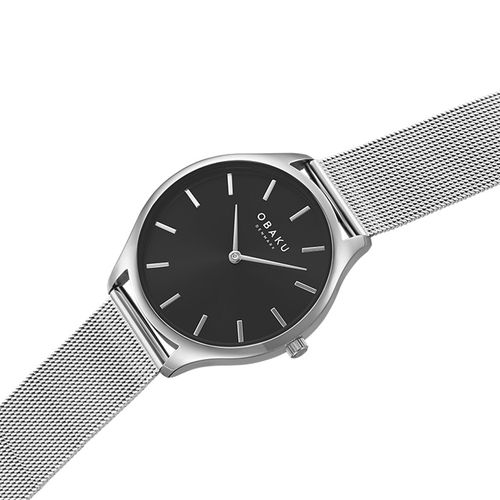 שעון OBAKU דגם V260LXCBMC לאישה לוח שחור רצועת Mesh רשת מפלדת אל חלד – תמונה 2